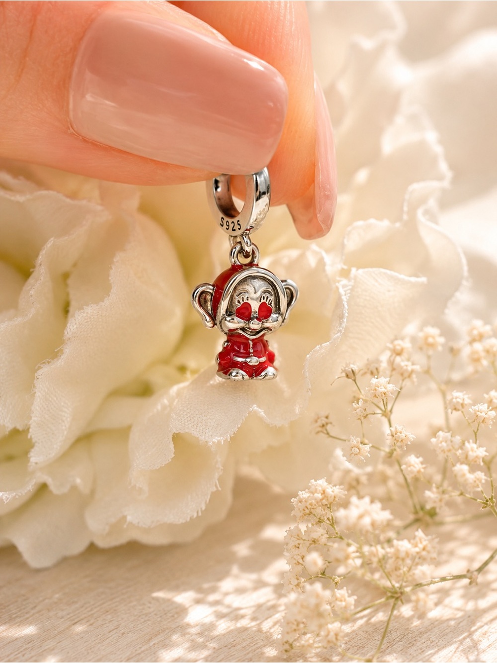 Sterling Silver & Pink Enamel Dopey Bracelet Charm
